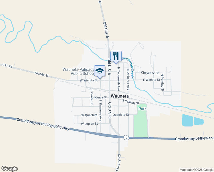 map of restaurants, bars, coffee shops, grocery stores, and more near 142 North Arapahoe Avenue in Wauneta