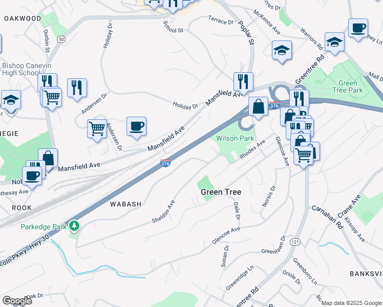 map of restaurants, bars, coffee shops, grocery stores, and more near 120 Parkedge Road in Pittsburgh