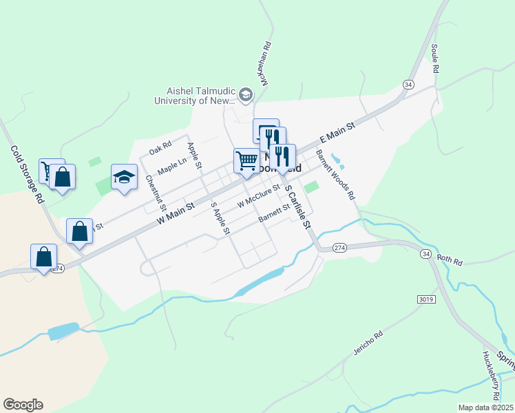 map of restaurants, bars, coffee shops, grocery stores, and more near 102 South Church Street in Duncannon