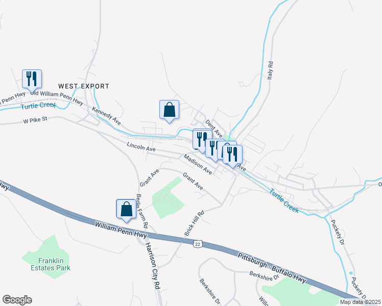 map of restaurants, bars, coffee shops, grocery stores, and more near 5807 Lincoln Avenue in Export