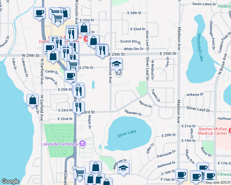 map of restaurants, bars, coffee shops, grocery stores, and more near 709 Nyssa Drive in Loveland