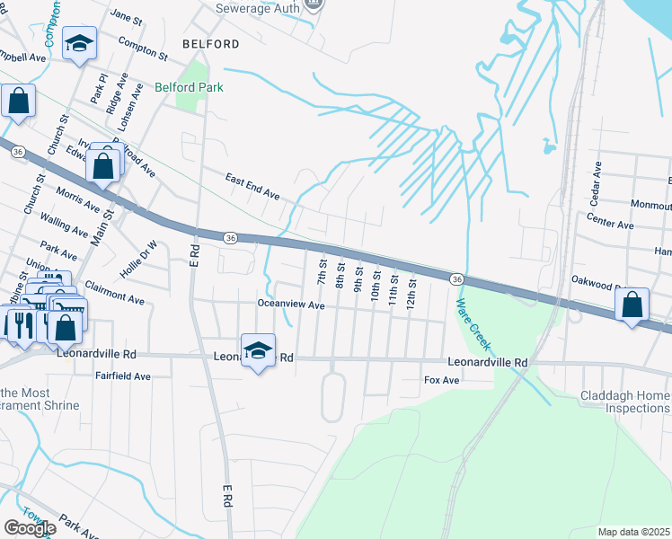 map of restaurants, bars, coffee shops, grocery stores, and more near 118 8th Street in Middletown