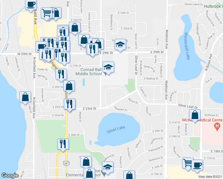 map of restaurants, bars, coffee shops, grocery stores, and more near 808 Nyssa Drive in Loveland