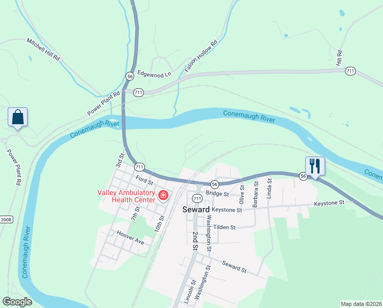 map of restaurants, bars, coffee shops, grocery stores, and more near 1117 Walnut Street in Seward