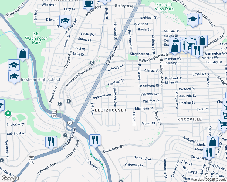 map of restaurants, bars, coffee shops, grocery stores, and more near 524 Delmont Avenue in Pittsburgh