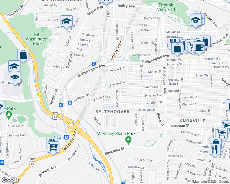 map of restaurants, bars, coffee shops, grocery stores, and more near 524 Delmont Avenue in Pittsburgh