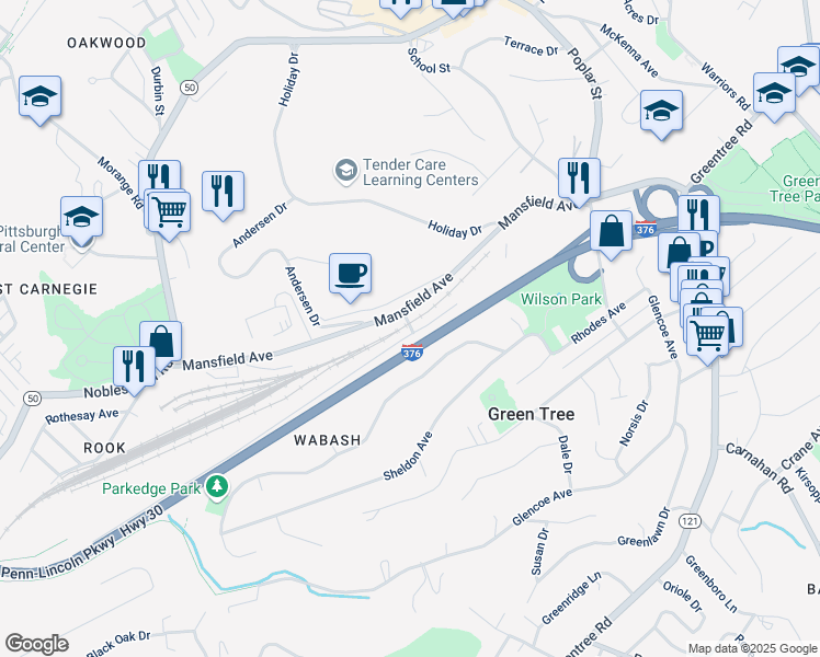 map of restaurants, bars, coffee shops, grocery stores, and more near 559 Trumbull Drive in Pittsburgh