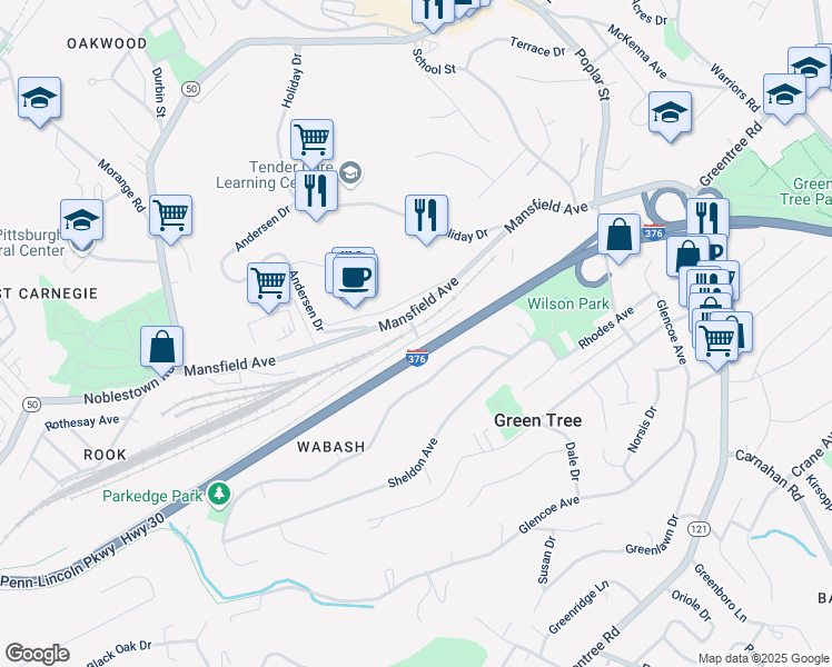 map of restaurants, bars, coffee shops, grocery stores, and more near 750 Trumbull Drive in Pittsburgh