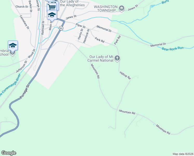 map of restaurants, bars, coffee shops, grocery stores, and more near 223 Mountain Road in Lilly
