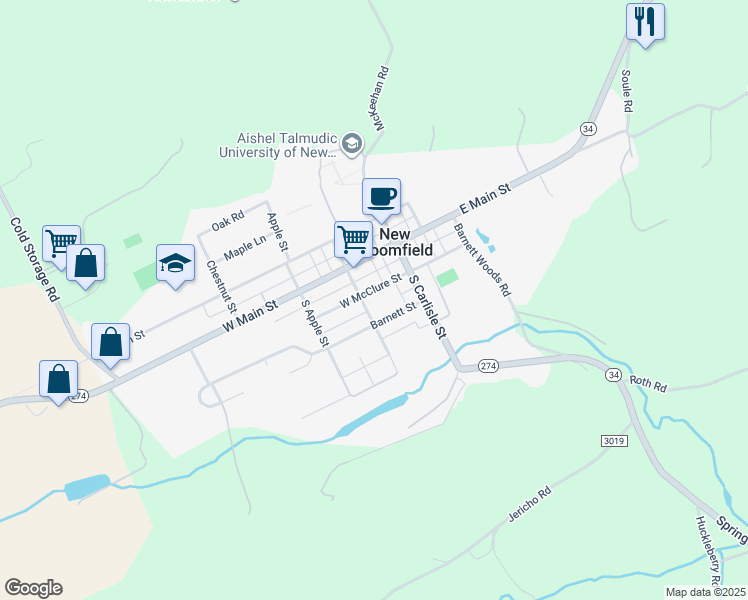 map of restaurants, bars, coffee shops, grocery stores, and more near 102 South Church Street in Duncannon