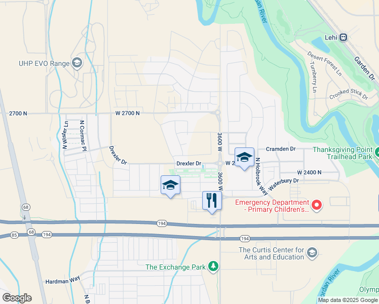 map of restaurants, bars, coffee shops, grocery stores, and more near 3796 West 2500 North in Lehi