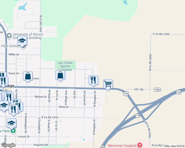 map of restaurants, bars, coffee shops, grocery stores, and more near 200-330 4th Street in Carthage