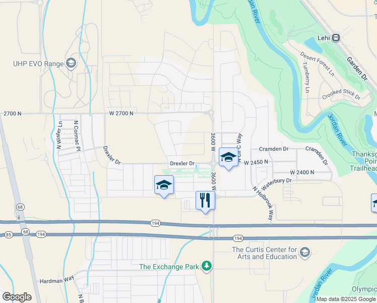 map of restaurants, bars, coffee shops, grocery stores, and more near 3768 West 2500 North in Lehi