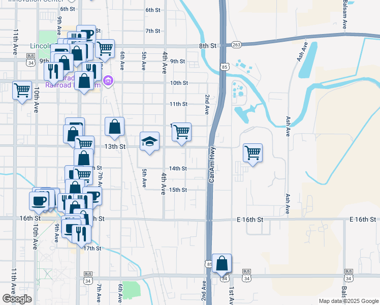 map of restaurants, bars, coffee shops, grocery stores, and more near 1323 3rd Avenue in Greeley