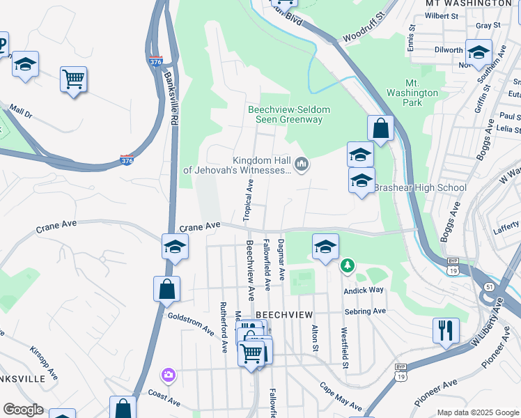 map of restaurants, bars, coffee shops, grocery stores, and more near 1123 Tropical Avenue in Pittsburgh