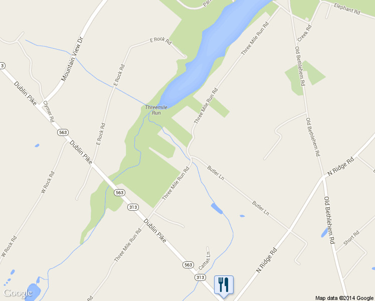 map of restaurants, bars, coffee shops, grocery stores, and more near 2515 Three Mile Run Road in Perkasie