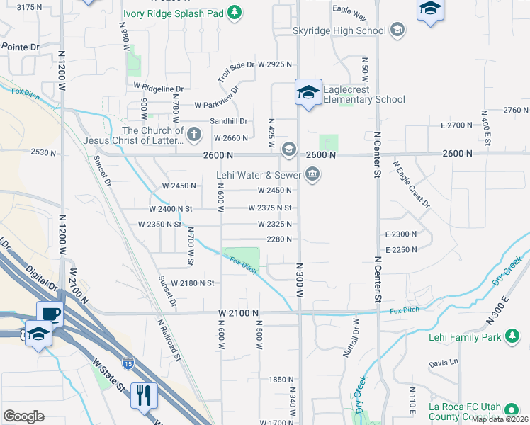 map of restaurants, bars, coffee shops, grocery stores, and more near 441 West State Street in Lehi