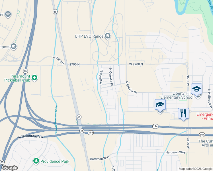 map of restaurants, bars, coffee shops, grocery stores, and more near 4468 Koster Drive in Lehi