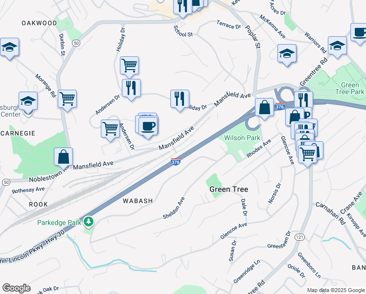 map of restaurants, bars, coffee shops, grocery stores, and more near 559 Trumbull Drive in Pittsburgh