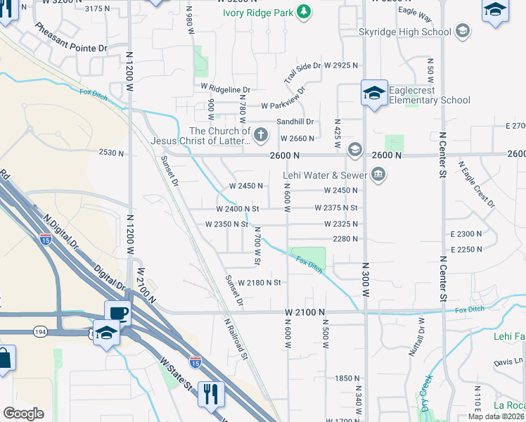 map of restaurants, bars, coffee shops, grocery stores, and more near 688 West 2350 North Street in Lehi