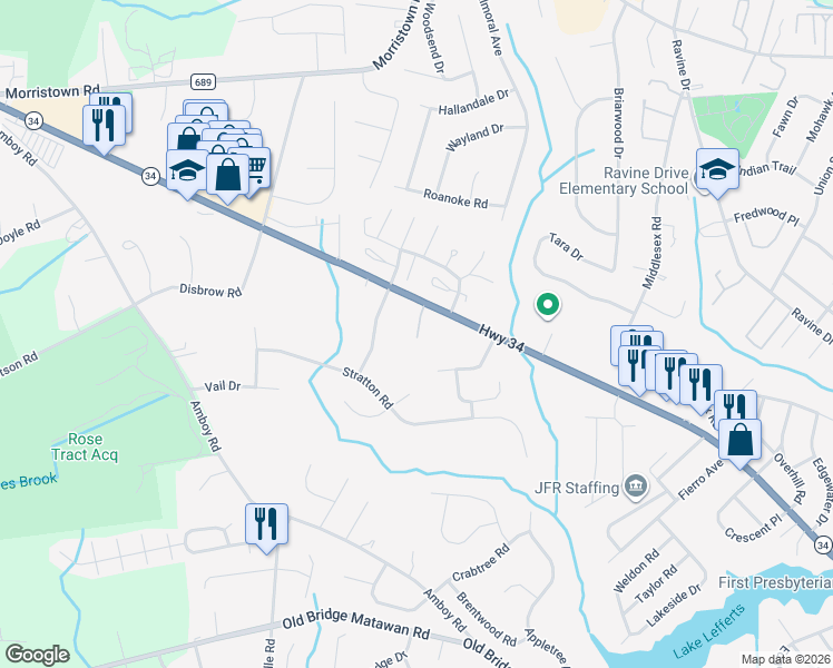 map of restaurants, bars, coffee shops, grocery stores, and more near 8 Sheila Court in Matawan