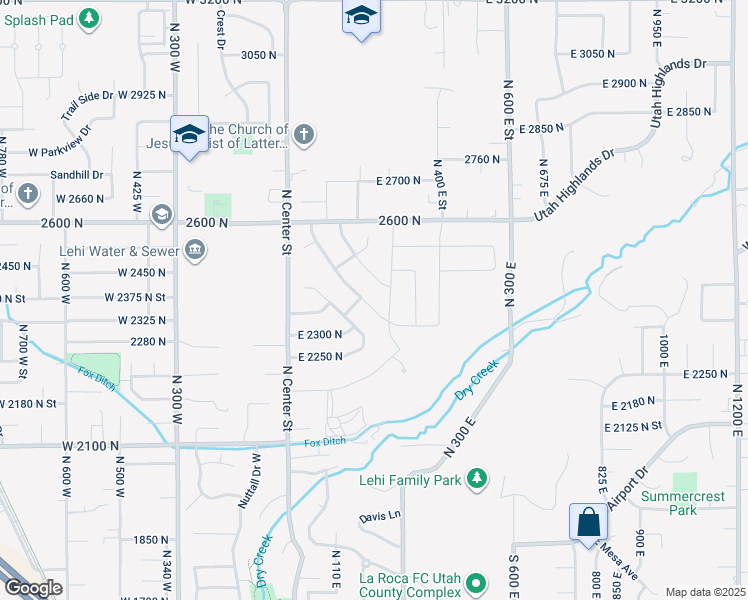 map of restaurants, bars, coffee shops, grocery stores, and more near 2366 Eaglecrest Drive in Lehi