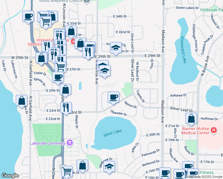 map of restaurants, bars, coffee shops, grocery stores, and more near 821 Nyssa Drive in Loveland