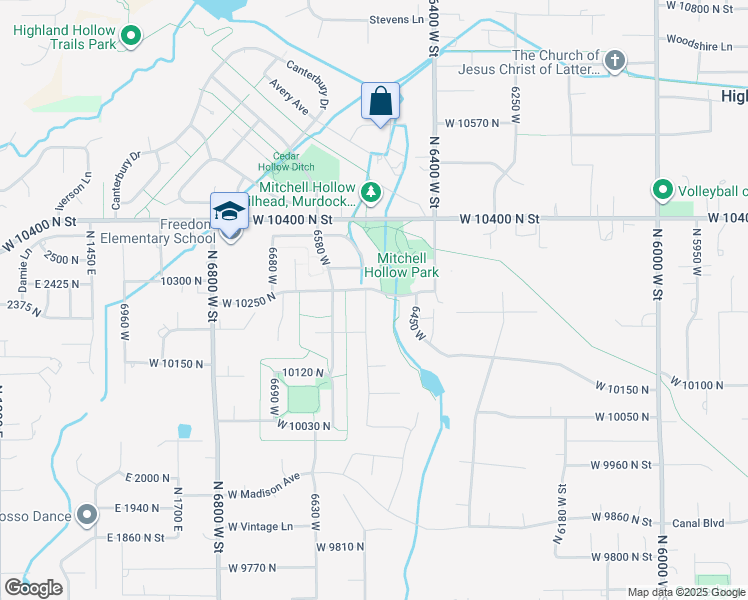map of restaurants, bars, coffee shops, grocery stores, and more near 10238 North 6530 West in Highland