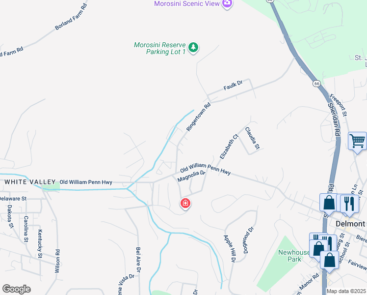 map of restaurants, bars, coffee shops, grocery stores, and more near 7291 Ringertown Road in Murrysville