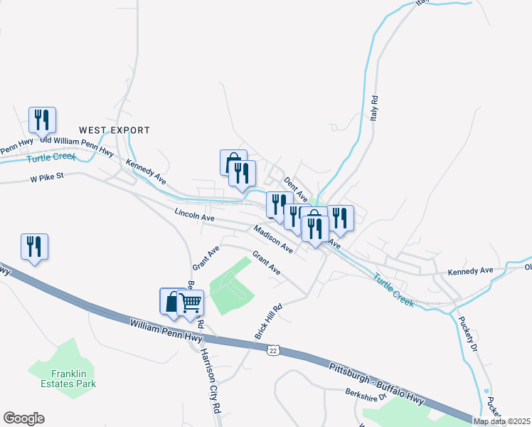 map of restaurants, bars, coffee shops, grocery stores, and more near in Export