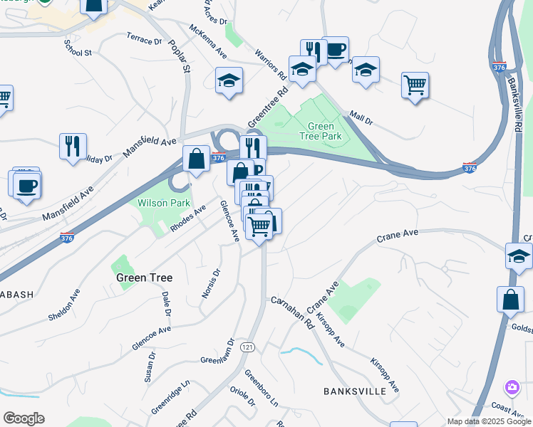 map of restaurants, bars, coffee shops, grocery stores, and more near 997 Greentree Road in Pittsburgh