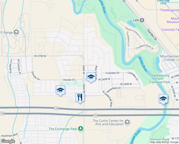 map of restaurants, bars, coffee shops, grocery stores, and more near 3777 West 2550 North in Lehi