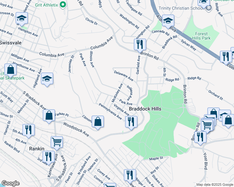 map of restaurants, bars, coffee shops, grocery stores, and more near 499 McKinley Avenue in Pittsburgh