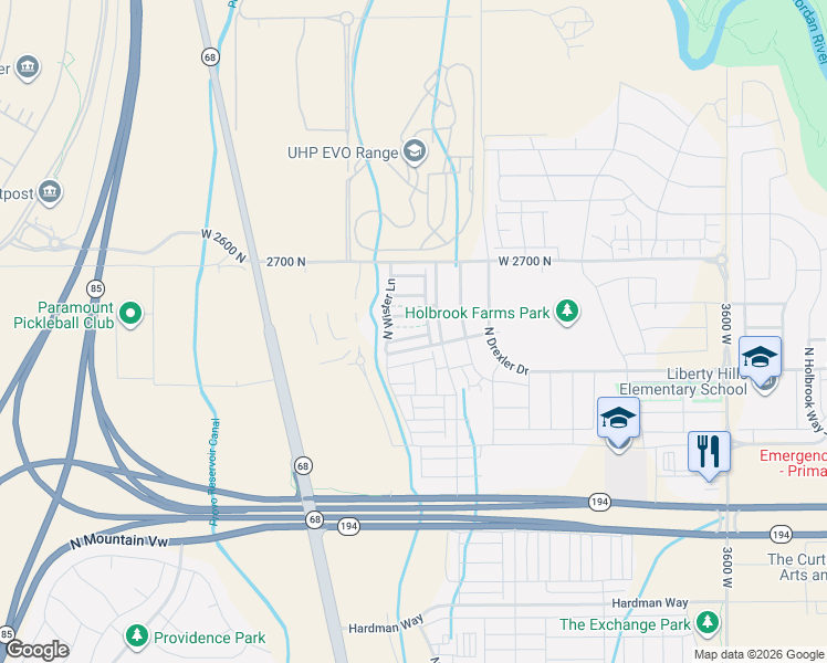 map of restaurants, bars, coffee shops, grocery stores, and more near 4448 West 2550 North in Lehi