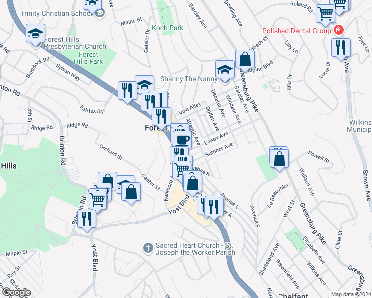map of restaurants, bars, coffee shops, grocery stores, and more near 534 Halsey Avenue in Pittsburgh