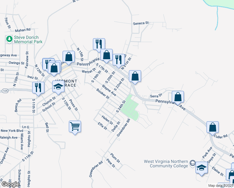 map of restaurants, bars, coffee shops, grocery stores, and more near 336 South 22nd Street in Weirton
