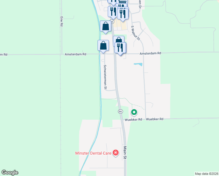 map of restaurants, bars, coffee shops, grocery stores, and more near 170 Schwieterman Street in Minster