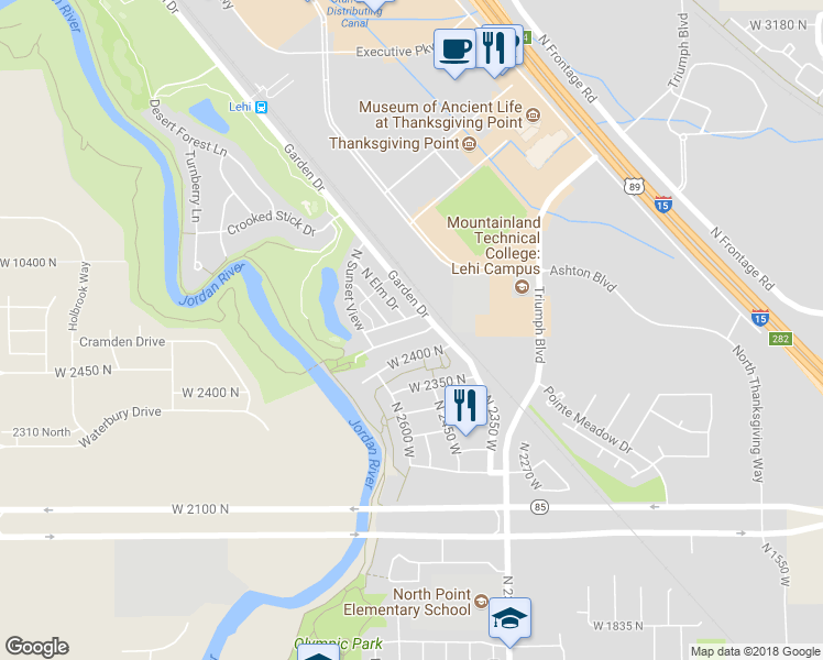 map of restaurants, bars, coffee shops, grocery stores, and more near 2604 Cottonwood Drive in Lehi