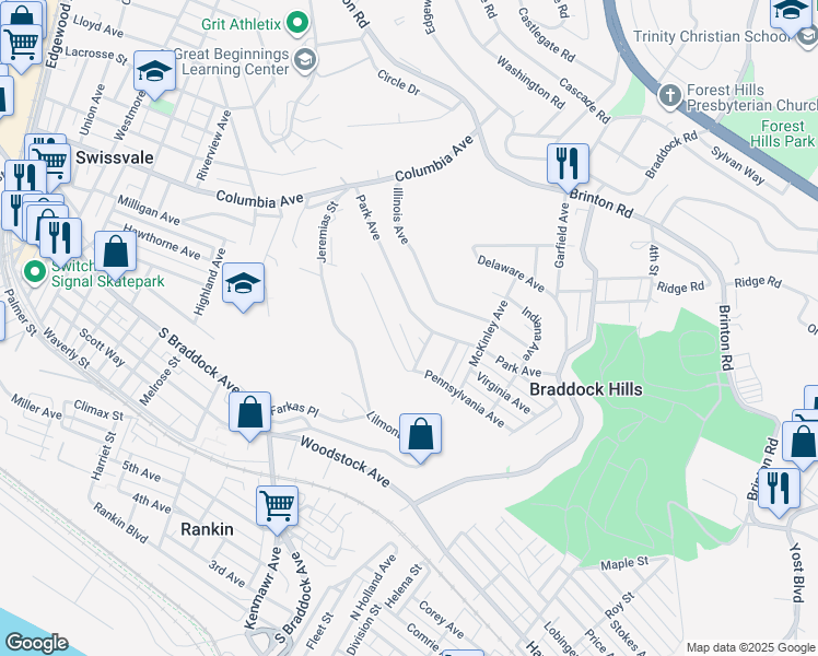 map of restaurants, bars, coffee shops, grocery stores, and more near 199 Montana Avenue in Pittsburgh