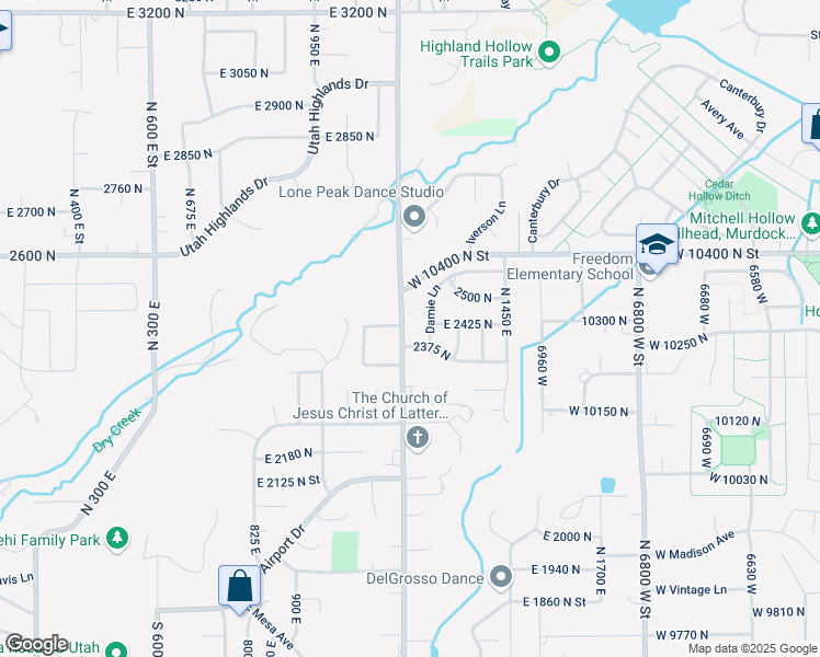 map of restaurants, bars, coffee shops, grocery stores, and more near 2408 North 1200 East in Lehi