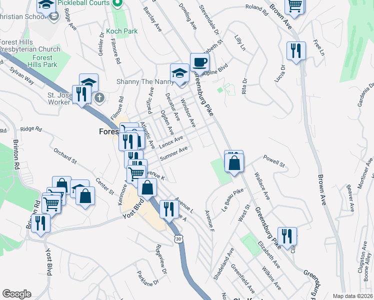 map of restaurants, bars, coffee shops, grocery stores, and more near 616 Decatur Avenue in Pittsburgh