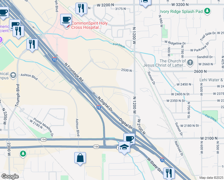 map of restaurants, bars, coffee shops, grocery stores, and more near 1055 Digital Drive in Lehi