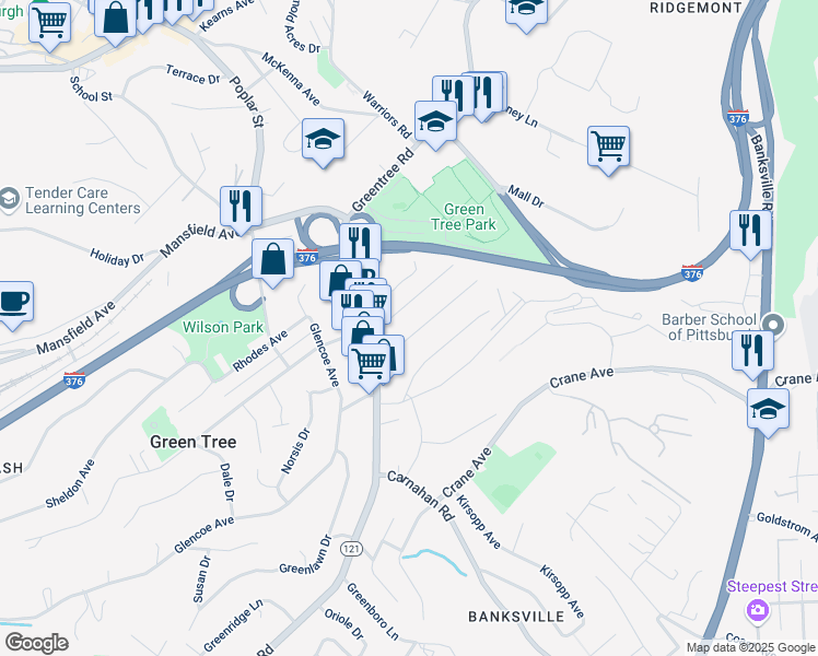map of restaurants, bars, coffee shops, grocery stores, and more near 89 East Manilla Avenue in Pittsburgh