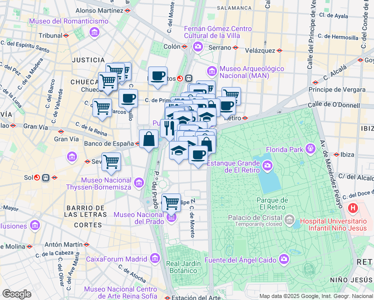 map of restaurants, bars, coffee shops, grocery stores, and more near 6 Calle de Alfonso XI in Madrid