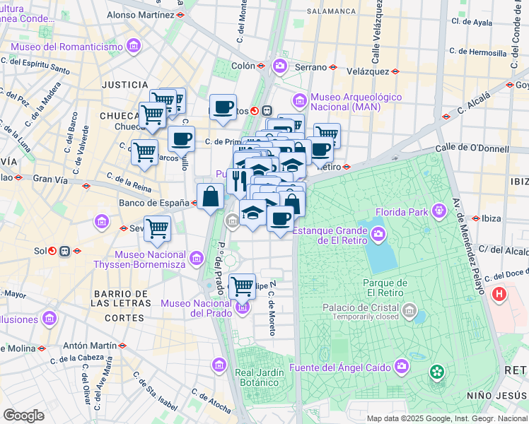 map of restaurants, bars, coffee shops, grocery stores, and more near 6 Calle de Alfonso XI in Madrid