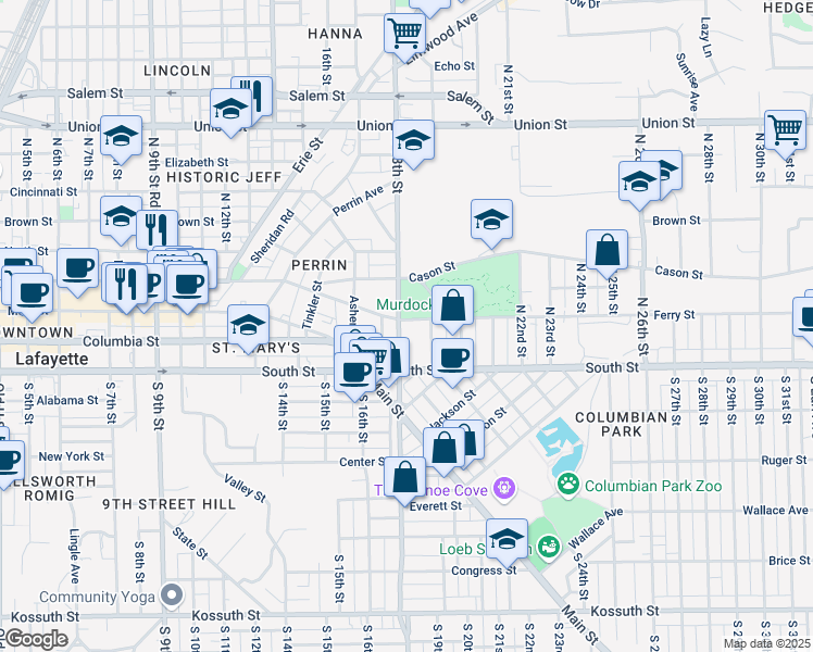 map of restaurants, bars, coffee shops, grocery stores, and more near 1805 Ferry Street in Lafayette