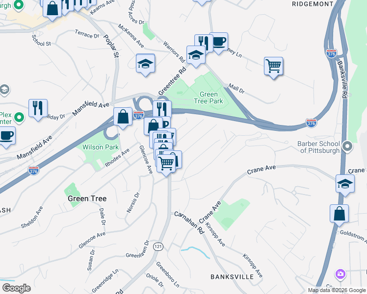 map of restaurants, bars, coffee shops, grocery stores, and more near 89 East Manilla Avenue in Pittsburgh
