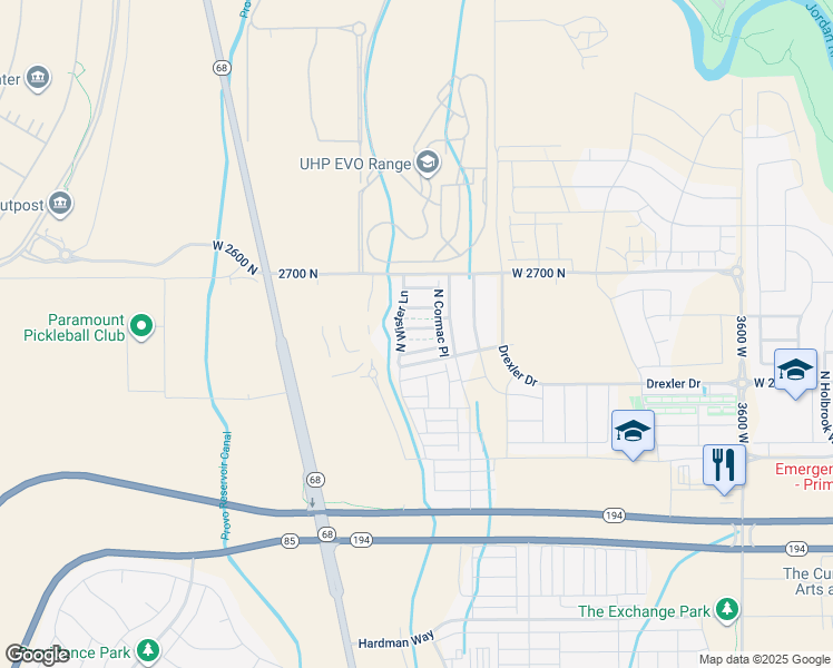 map of restaurants, bars, coffee shops, grocery stores, and more near 4449 West 2550 North in Lehi