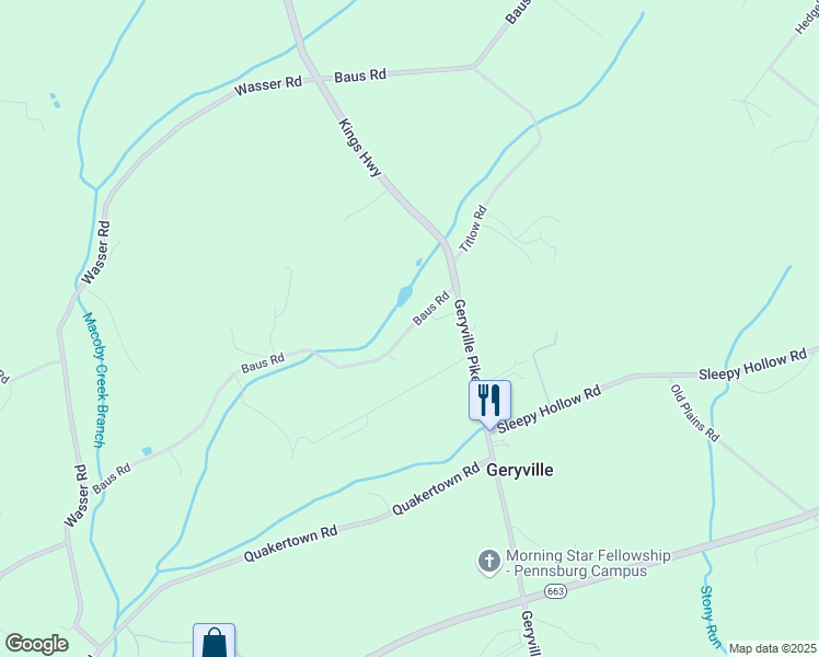 map of restaurants, bars, coffee shops, grocery stores, and more near 1135 Baus Road in East Greenville