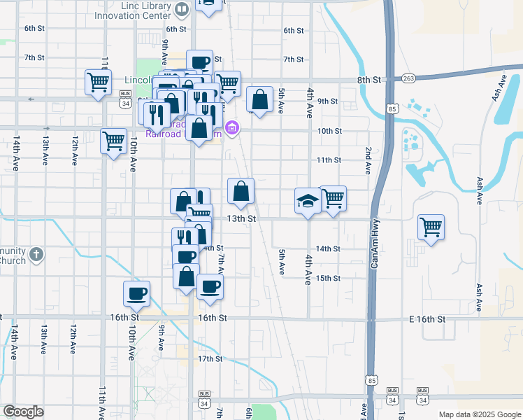 map of restaurants, bars, coffee shops, grocery stores, and more near 517 13th Street in Greeley